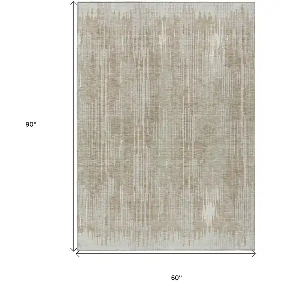 Beige And Ivory Striped Washable Indoor Outdoor Area Rug Photo 3