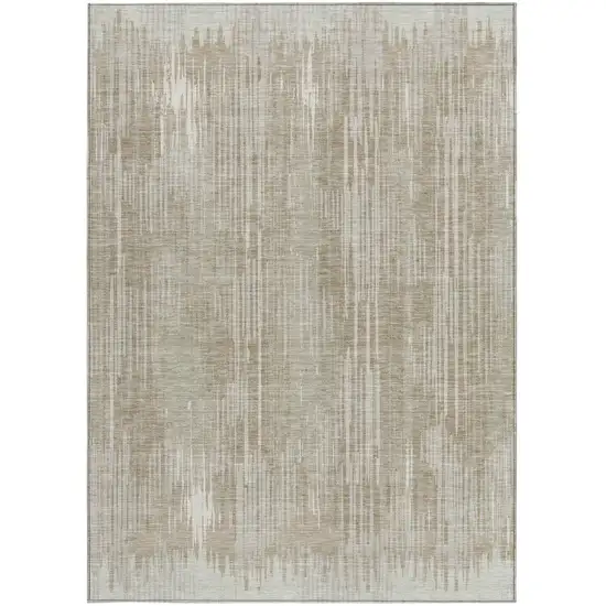 Beige And Ivory Striped Washable Indoor Outdoor Area Rug Photo 7