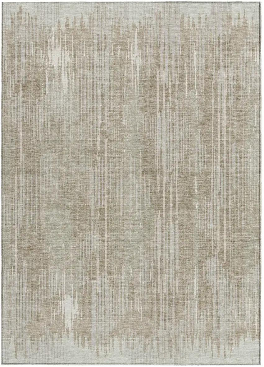 Beige And Ivory Striped Washable Indoor Outdoor Area Rug Photo 7