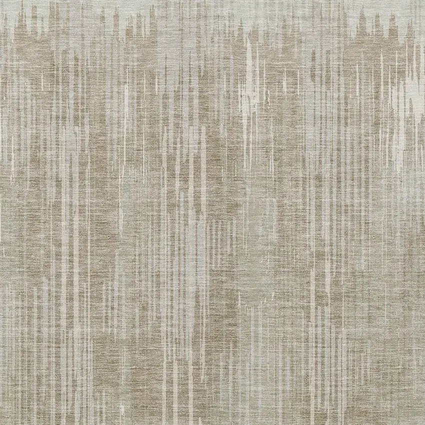 Beige And Ivory Striped Washable Indoor Outdoor Area Rug Photo 6