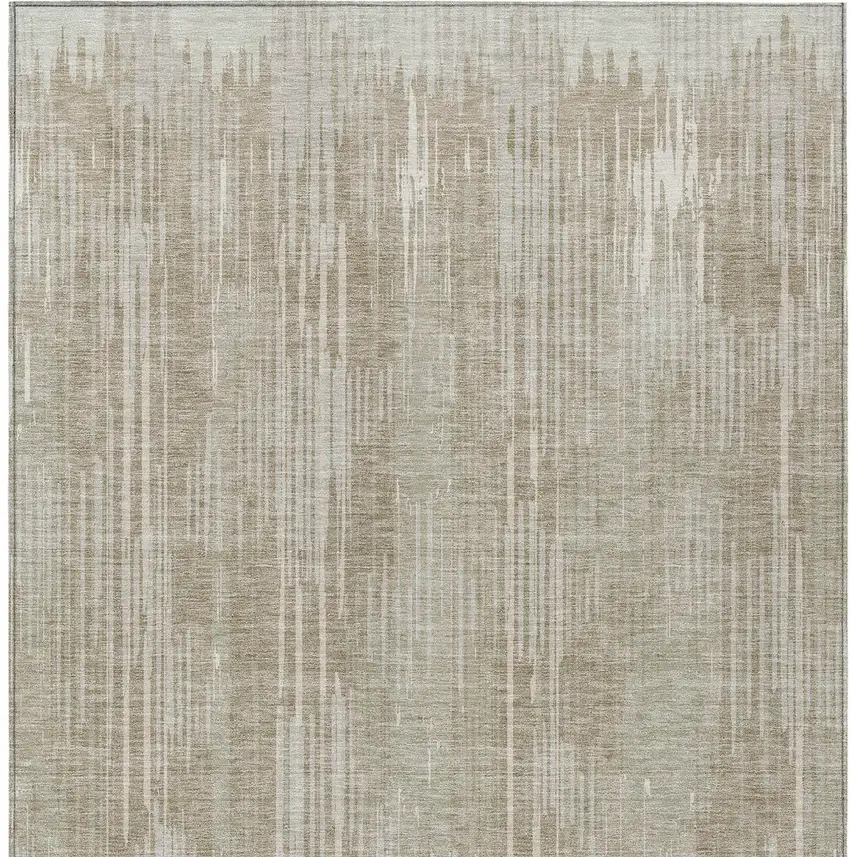 Beige And Ivory Striped Washable Indoor Outdoor Area Rug Photo 7