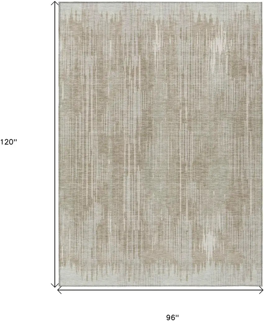 Beige And Ivory Striped Washable Indoor Outdoor Area Rug Photo 3