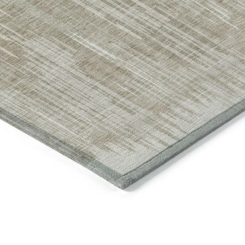 Beige And Ivory Striped Washable Indoor Outdoor Area Rug Photo 5