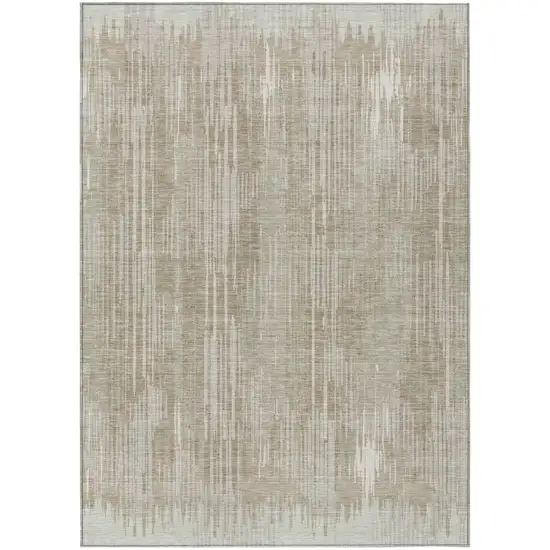 Beige And Ivory Striped Washable Indoor Outdoor Area Rug Photo 2