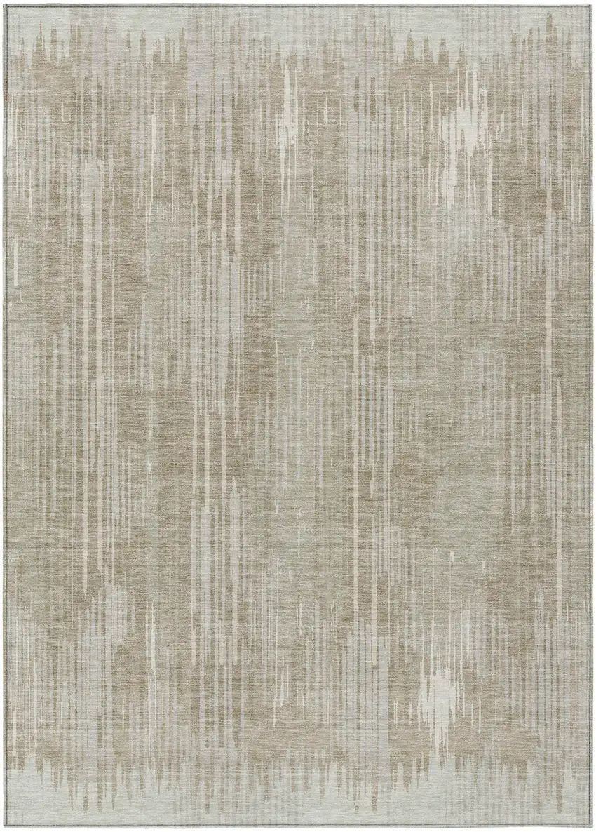 Beige And Ivory Striped Washable Indoor Outdoor Area Rug Photo 2