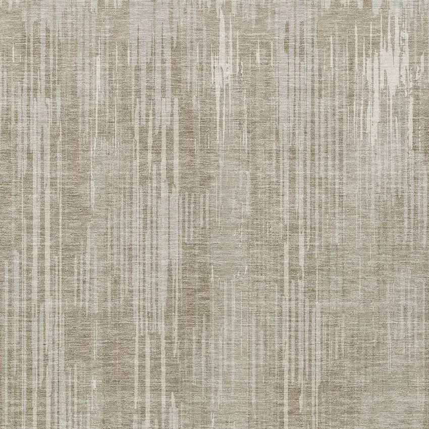 Beige And Ivory Striped Washable Indoor Outdoor Area Rug Photo 6