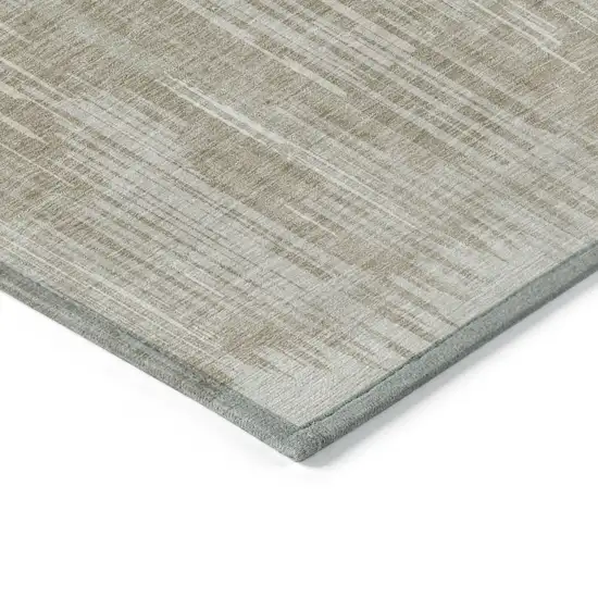 Beige And Ivory Striped Washable Indoor Outdoor Area Rug Photo 5