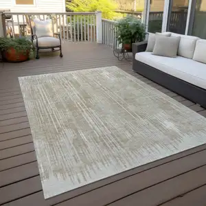 Photo of Beige And Ivory Striped Washable Indoor Outdoor Area Rug