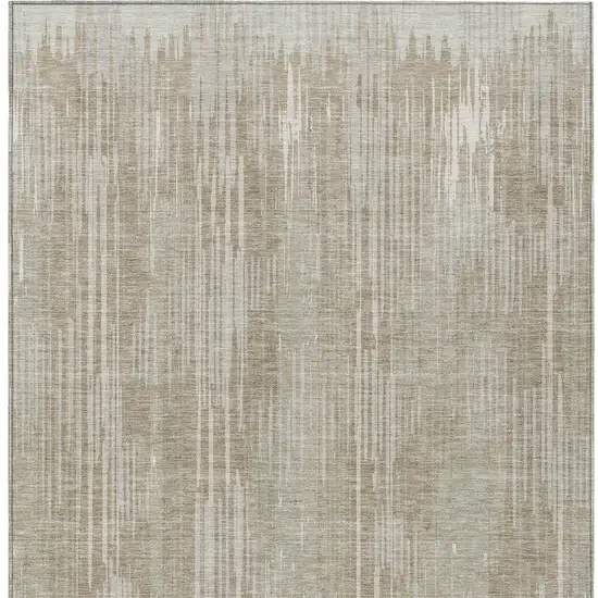 Beige And Ivory Striped Washable Indoor Outdoor Area Rug Photo 7