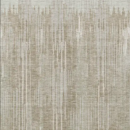 Beige And Ivory Striped Washable Indoor Outdoor Area Rug Photo 6