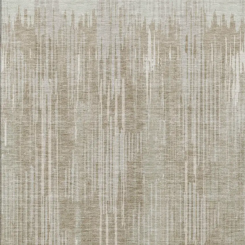 Beige And Ivory Striped Washable Indoor Outdoor Area Rug Photo 6