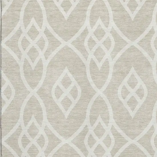 Beige And Ivory Trellis Washable Area Rug With UV Protection Photo 3