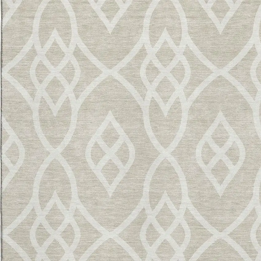 Beige And Ivory Trellis Washable Area Rug With UV Protection Photo 3