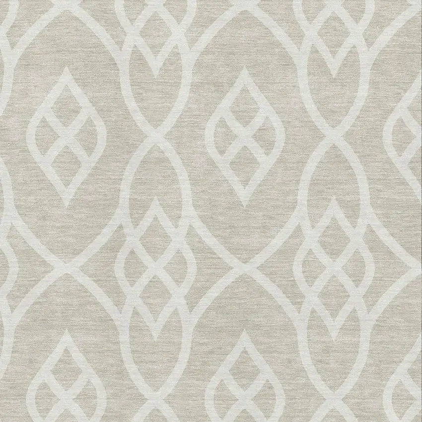 Beige And Ivory Trellis Washable Area Rug With UV Protection Photo 3