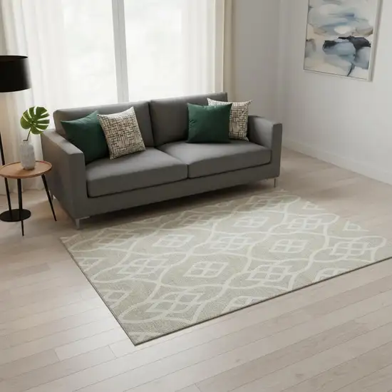 Beige And Ivory Trellis Washable Area Rug With UV Protection Photo 2