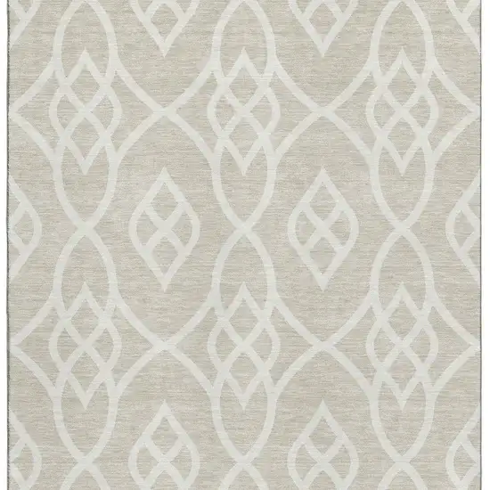 Beige And Ivory Trellis Washable Area Rug With UV Protection Photo 4
