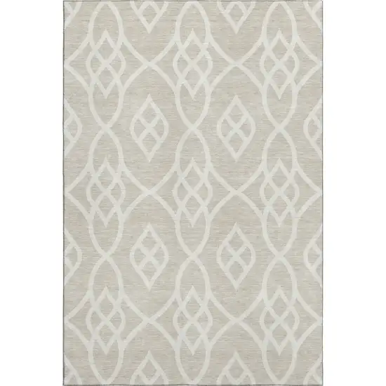 Beige And Ivory Trellis Washable Area Rug With UV Protection Photo 1