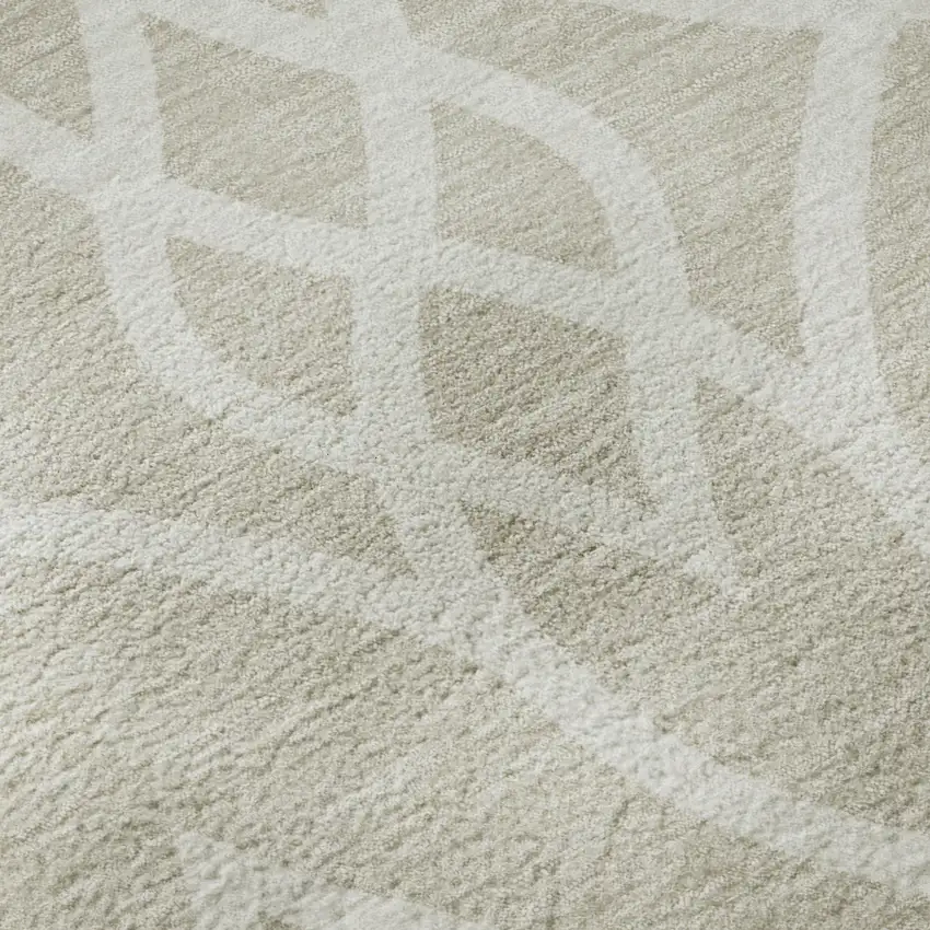 Beige And Ivory Trellis Washable Area Rug With UV Protection Photo 7