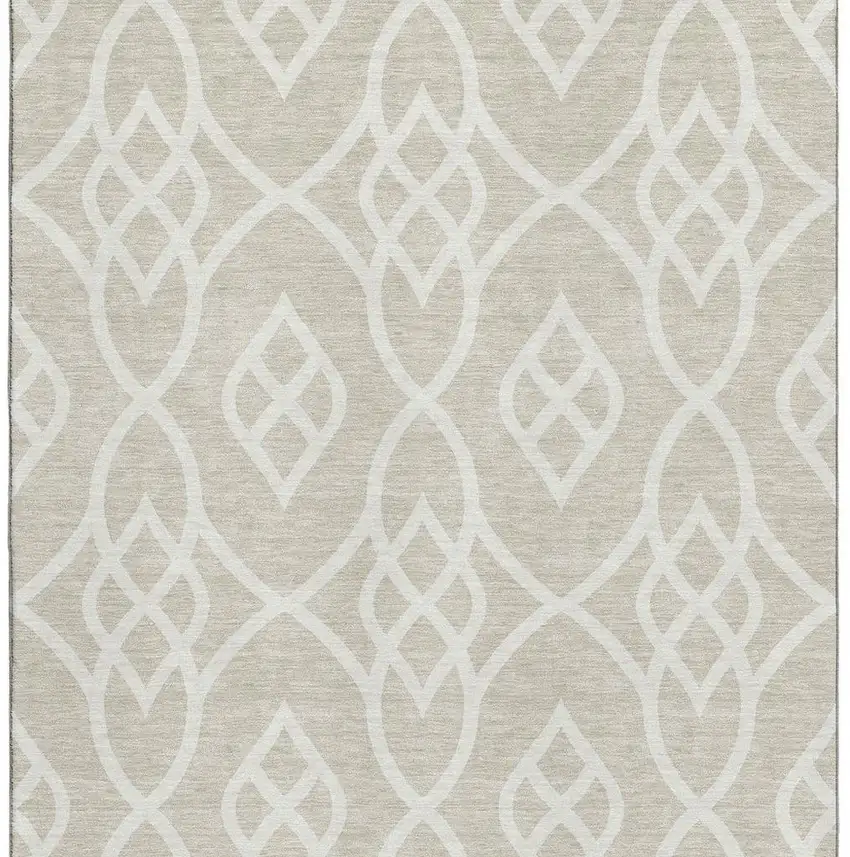Beige And Ivory Trellis Washable Area Rug With UV Protection Photo 4