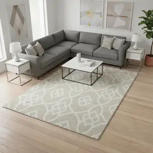 Photo of Beige And Ivory Trellis Washable Area Rug With UV Protection