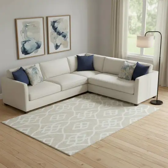 Beige And Ivory Trellis Washable Area Rug With UV Protection Photo 1