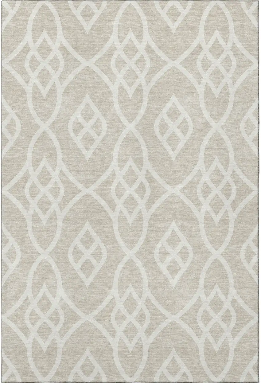 Beige And Ivory Trellis Washable Area Rug With UV Protection Photo 4