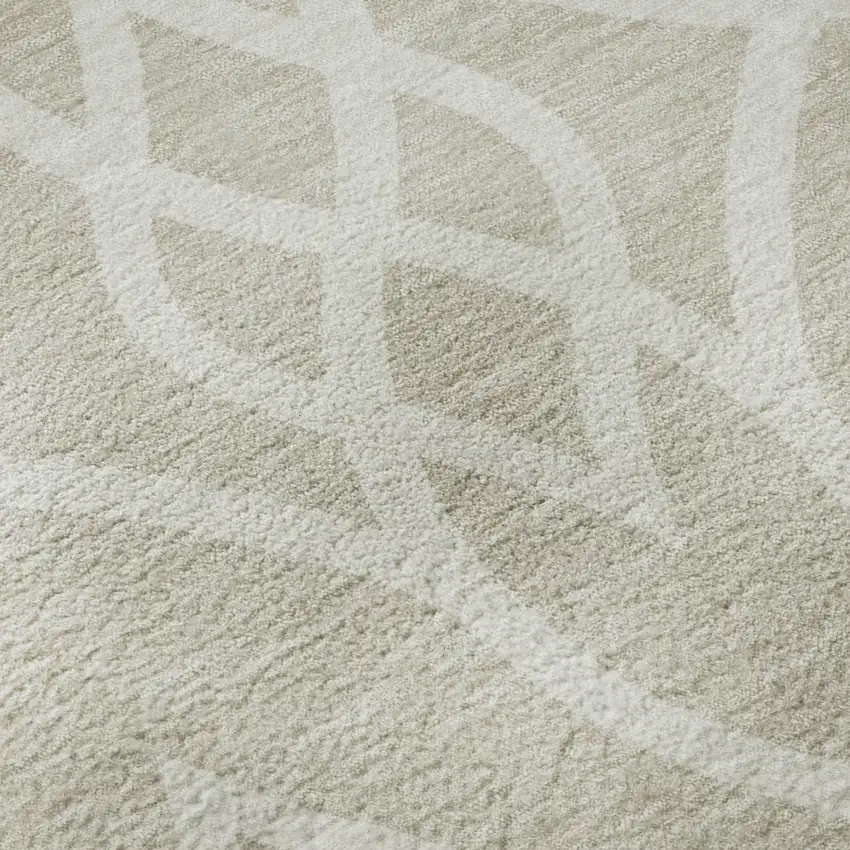 Beige And Ivory Trellis Washable Area Rug With UV Protection Photo 8