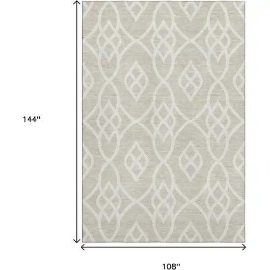 Beige And Ivory Trellis Washable Area Rug With UV Protection Photo 9