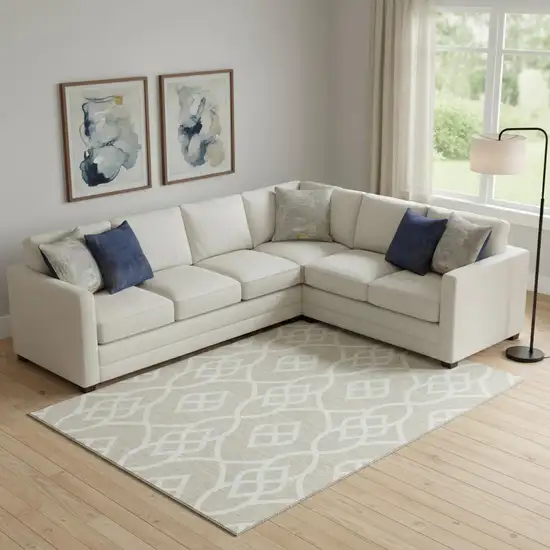 Beige And Ivory Trellis Washable Area Rug With UV Protection Photo 1