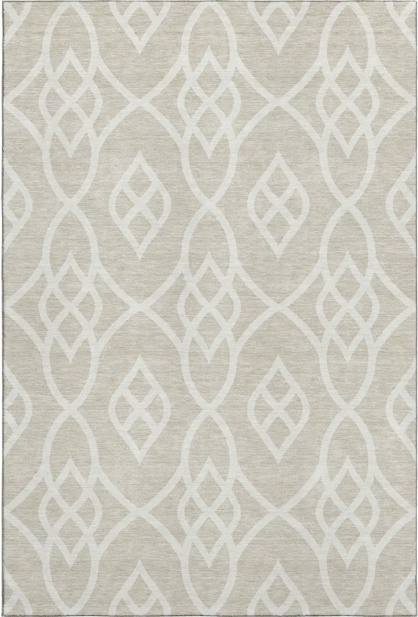 Beige And Ivory Trellis Washable Area Rug With UV Protection Photo 1