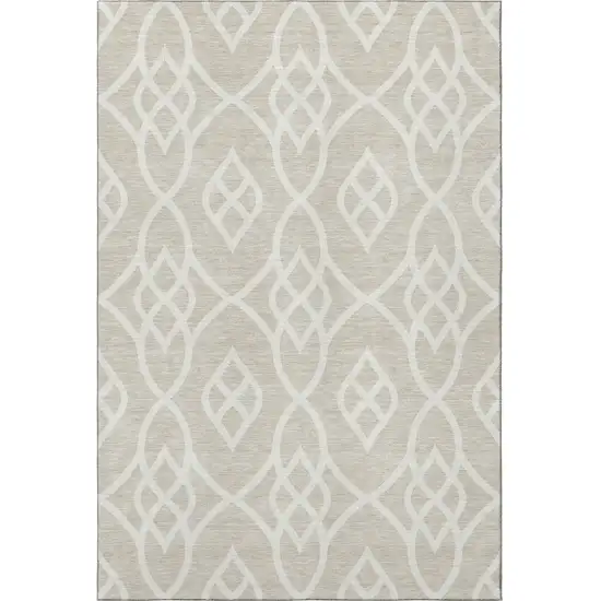 Beige And Ivory Trellis Washable Area Rug With UV Protection Photo 4