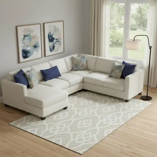 Beige And Ivory Trellis Washable Area Rug With UV Protection Photo 1