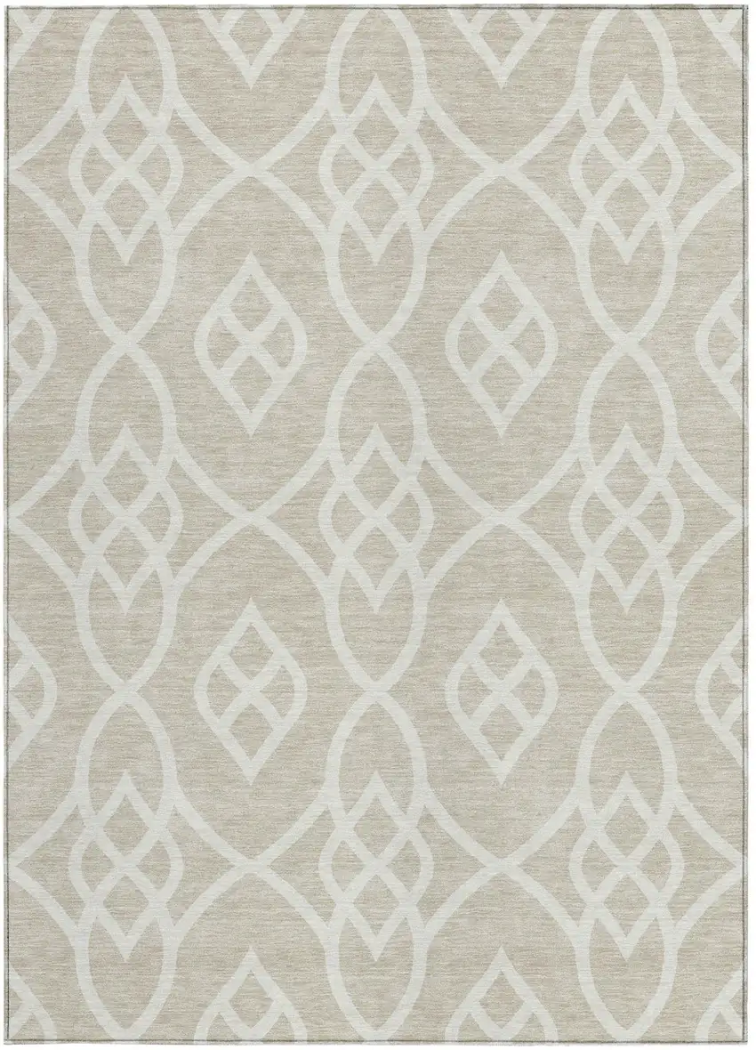 Beige And Ivory Trellis Washable Indoor Outdoor Area Rug Photo 6