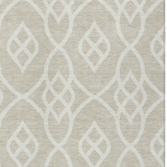 Beige And Ivory Trellis Washable Indoor Outdoor Area Rug Photo 6