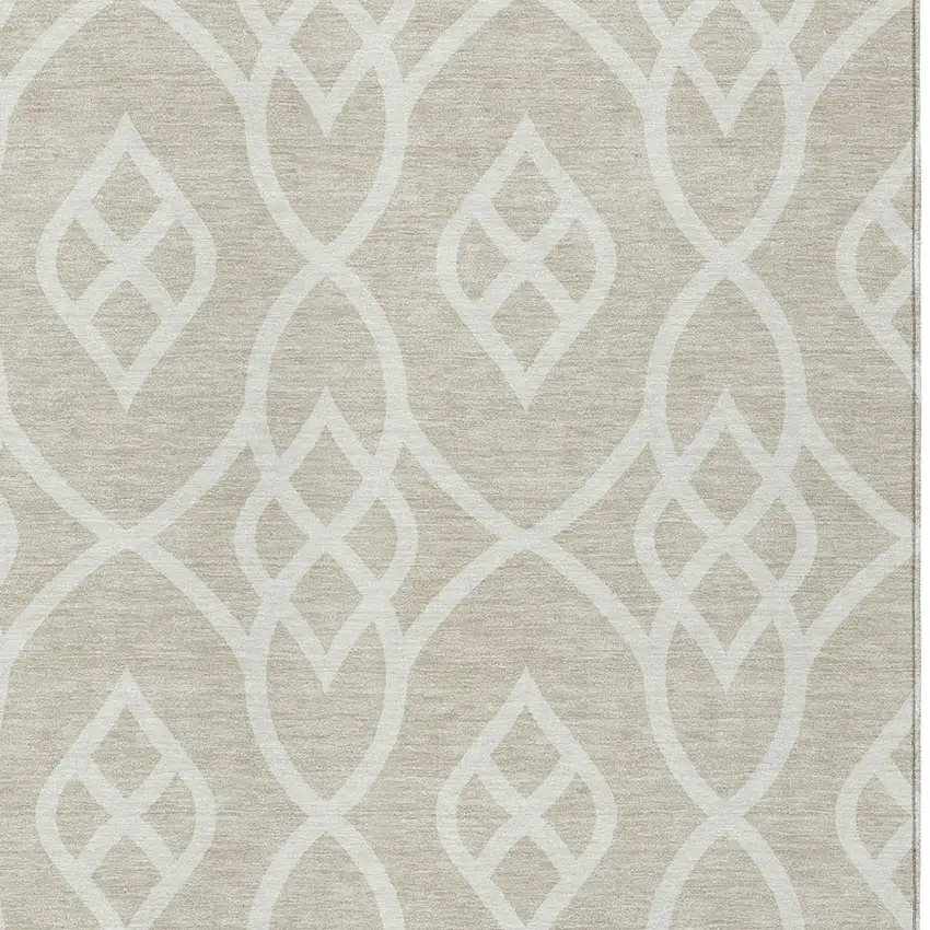 Beige And Ivory Trellis Washable Indoor Outdoor Area Rug Photo 6