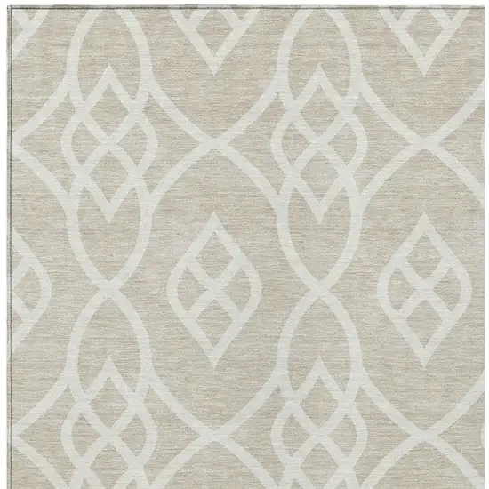 Beige And Ivory Trellis Washable Indoor Outdoor Area Rug Photo 6