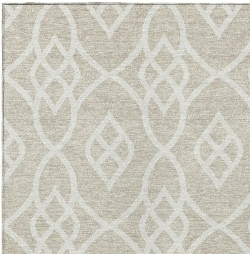 Beige And Ivory Trellis Washable Indoor Outdoor Area Rug Photo 6