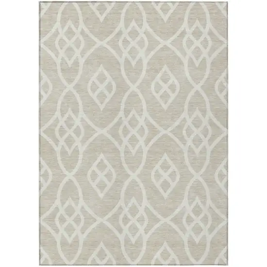 Beige And Ivory Trellis Washable Indoor Outdoor Area Rug Photo 2