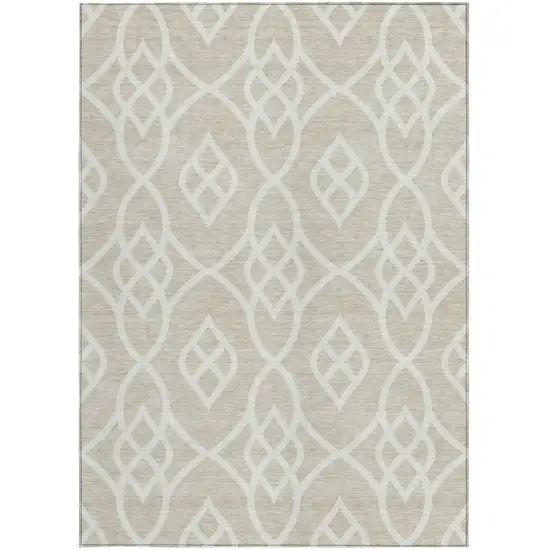 Beige And Ivory Trellis Washable Indoor Outdoor Area Rug Photo 7