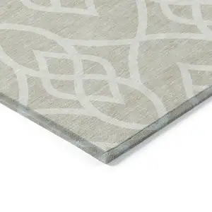 Photo of Beige And Ivory Trellis Washable Indoor Outdoor Area Rug