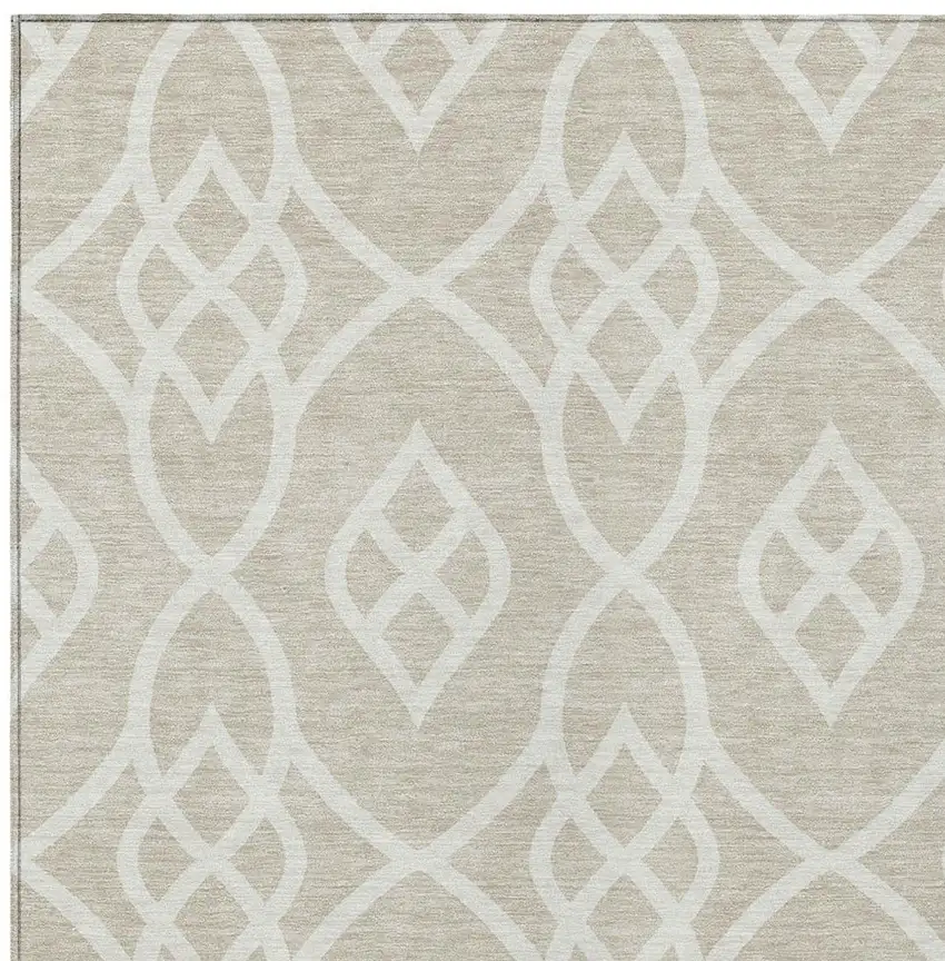 Beige And Ivory Trellis Washable Indoor Outdoor Area Rug Photo 6