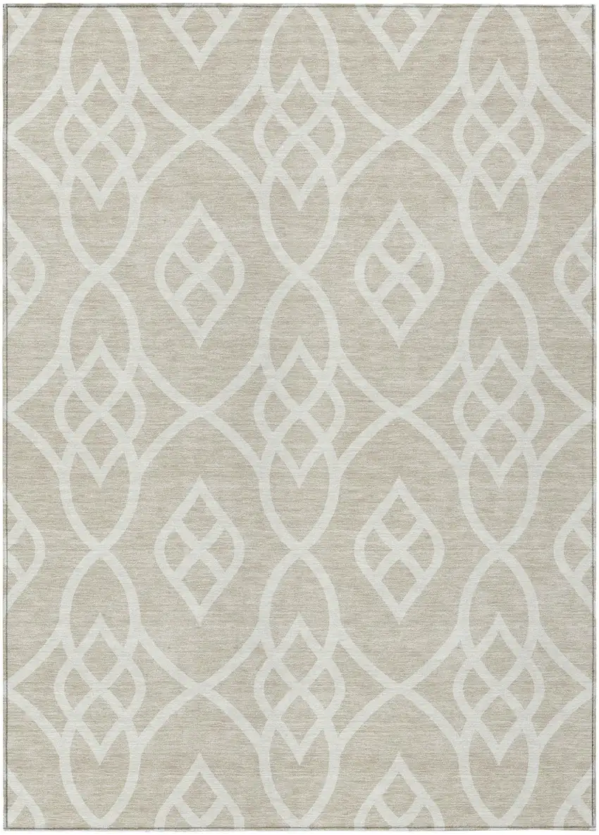 Beige And Ivory Trellis Washable Indoor Outdoor Area Rug Photo 2