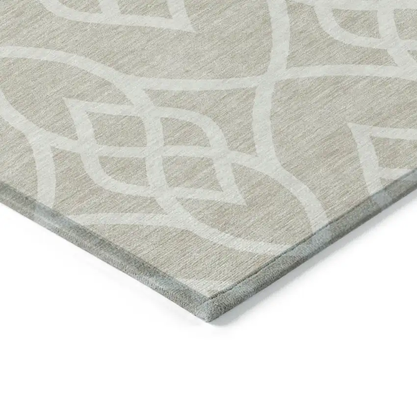 Beige And Ivory Trellis Washable Indoor Outdoor Area Rug Photo 5