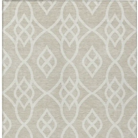 Beige And Ivory Trellis Washable Indoor Outdoor Area Rug Photo 7