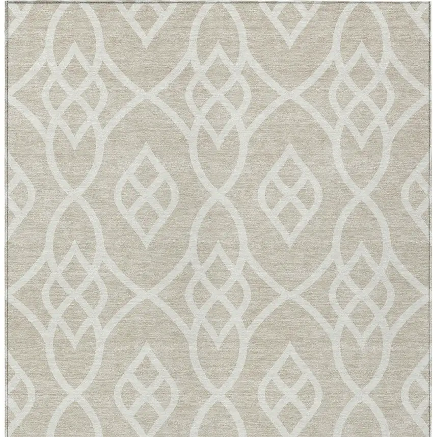 Beige And Ivory Trellis Washable Indoor Outdoor Area Rug Photo 7