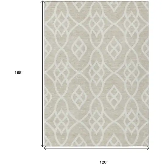 Beige And Ivory Trellis Washable Indoor Outdoor Area Rug Photo 3