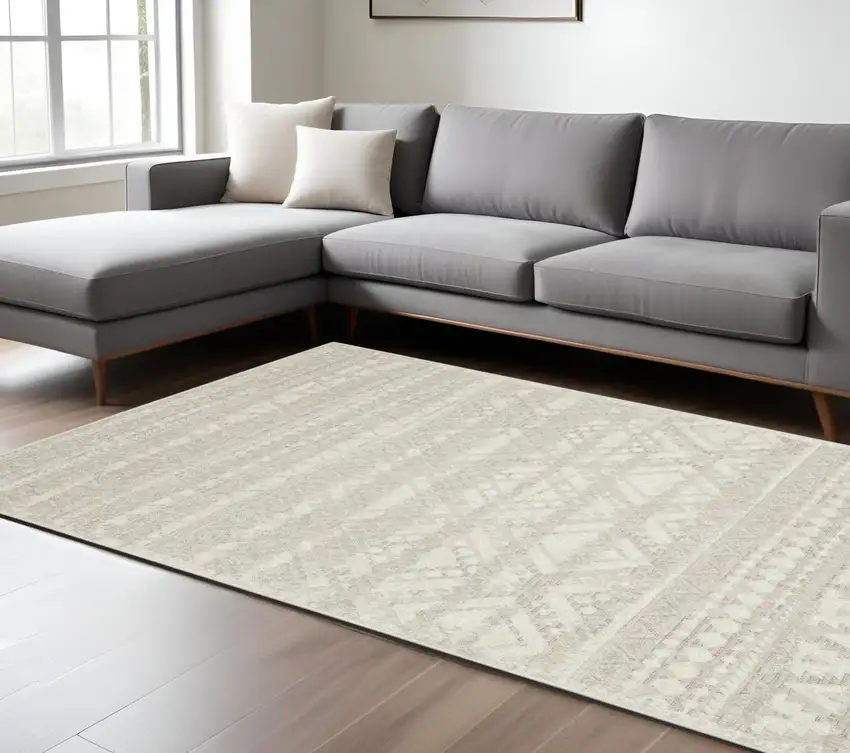 Beige And Ivory Tribal Area Rug Photo 1