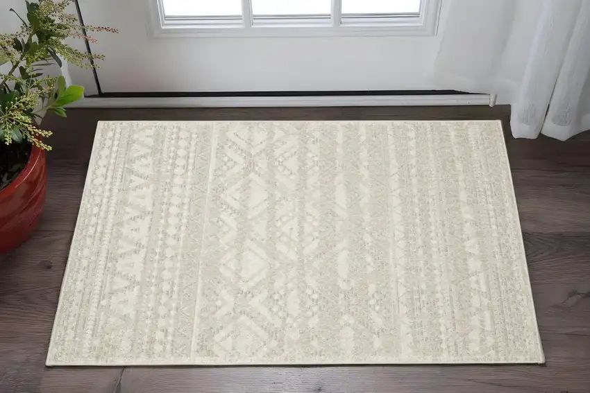 Beige And Ivory Tribal Area Rug Photo 1