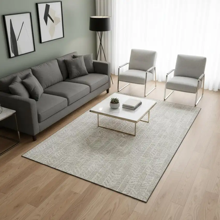 Beige And Ivory Tribal Washable Area Rug With UV Protection Photo 2