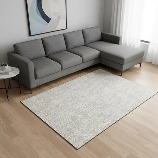 Beige And Ivory Tribal Washable Area Rug With UV Protection Photo 2